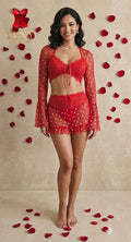 Red Heart-Print Lace Lingerie Set