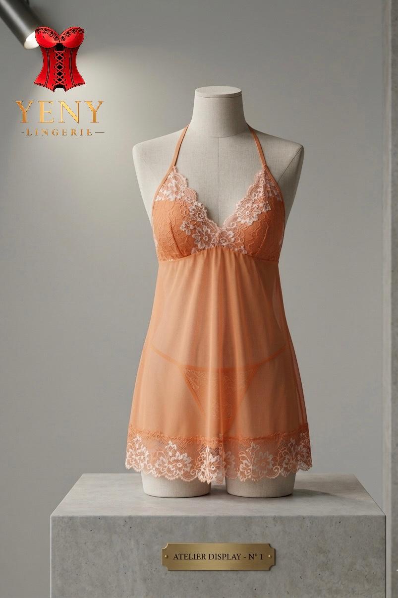 Orange Lace-Trim Babydoll